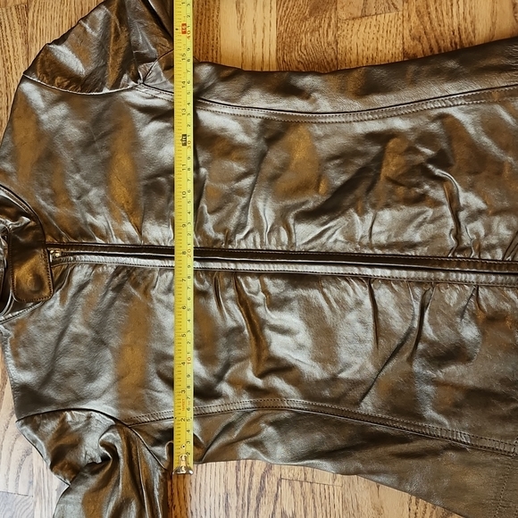 (XXS) le Chateau Metallic Bronze Moto Leather Ruched Zipper Jacket - Picture 4 of 13